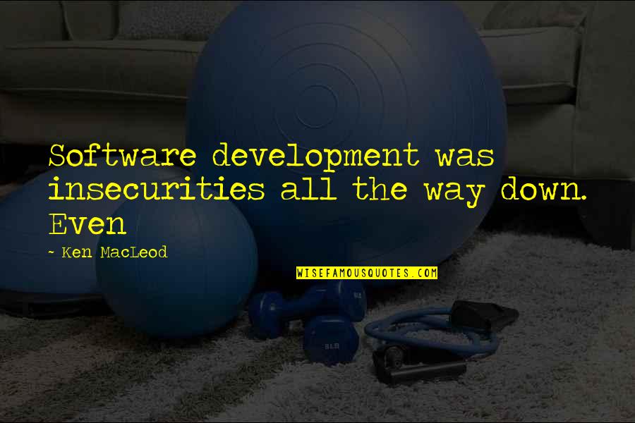 Best Software Development Quotes By Ken MacLeod: Software development was insecurities all the way down.