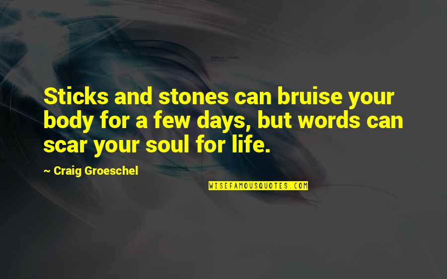 Best Soul And Body Quotes By Craig Groeschel: Sticks and stones can bruise your body for