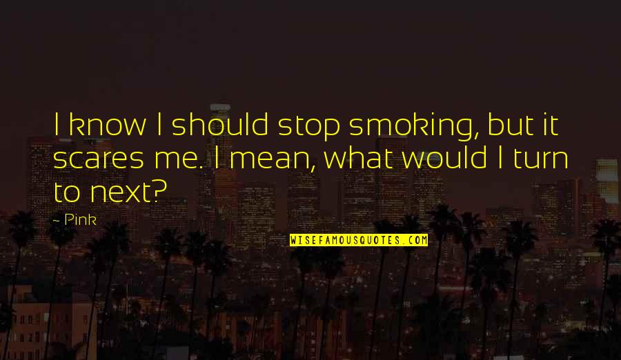 Best Stop Smoking Quotes By Pink: I know I should stop smoking, but it