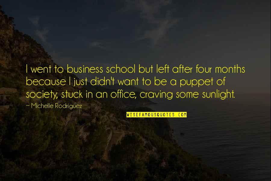 Best Sunlight Quotes By Michelle Rodriguez: I went to business school but left after Best Sunlight Quotes By Michelle Rodriguez: I went to business school but left after