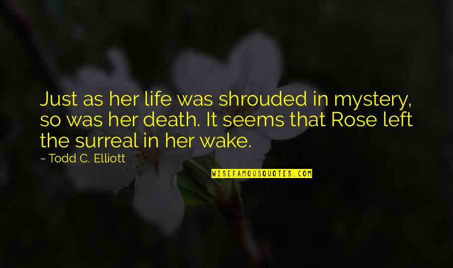 Best Surreal Quotes By Todd C. Elliott: Just as her life was shrouded in mystery,