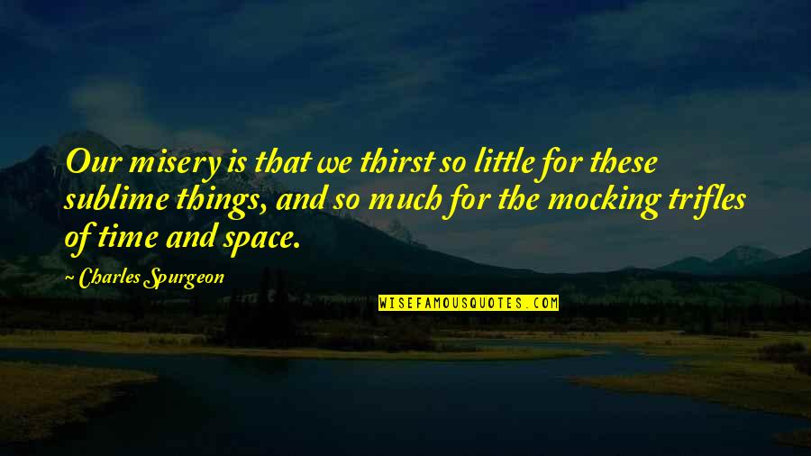 Best Thirst Quotes By Charles Spurgeon: Our misery is that we thirst so little Best Thirst Quotes By Charles Spurgeon: Our misery is that we thirst so little
