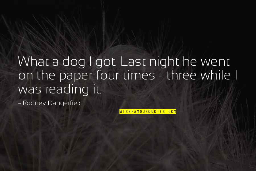 Best Three Dog Quotes By Rodney Dangerfield: What a dog I got. Last night he