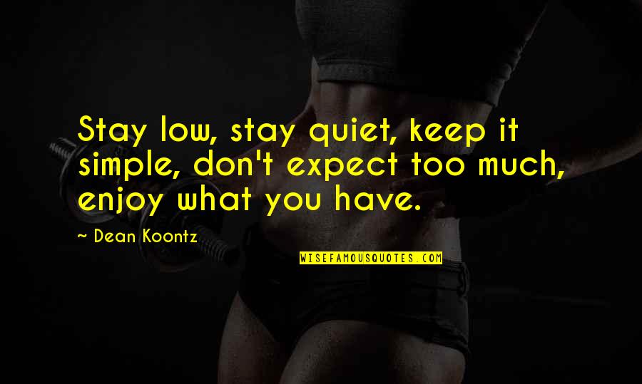 Best To Keep Quiet Quotes By Dean Koontz: Stay low, stay quiet, keep it simple, don't