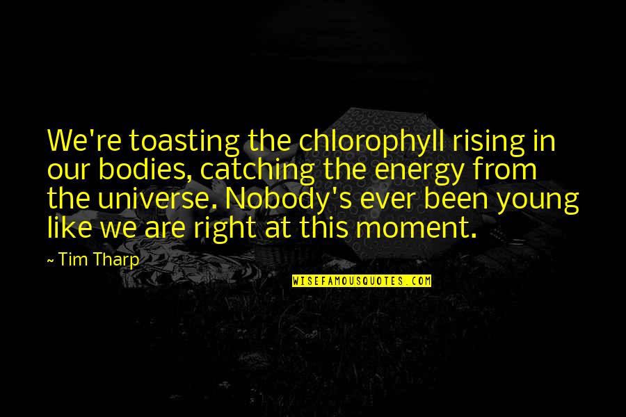 Best Toasting Quotes By Tim Tharp: We're toasting the chlorophyll rising in our bodies,