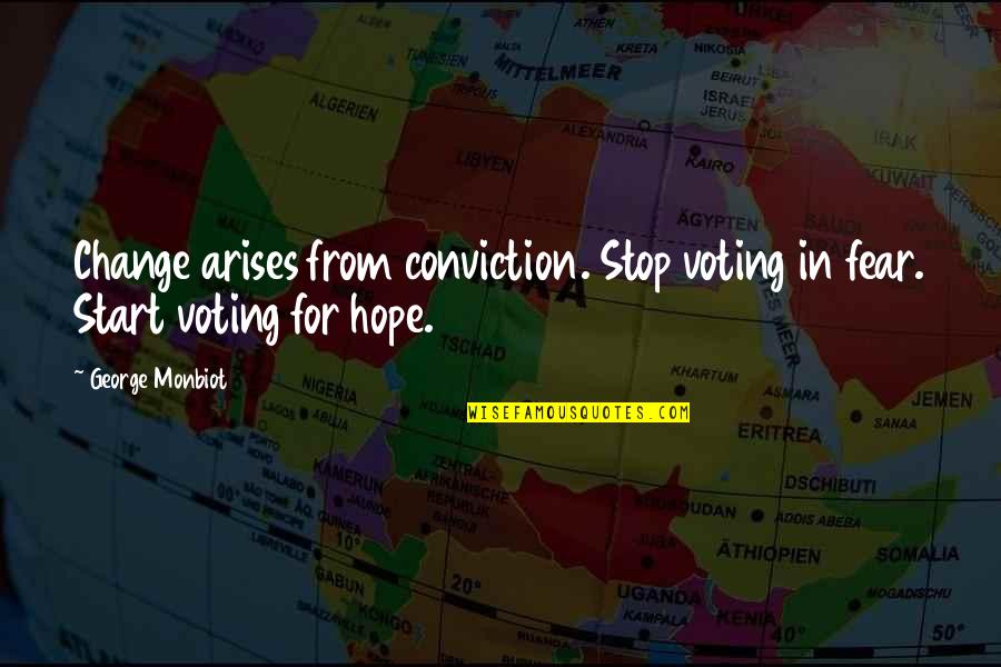 Best Tony Kornheiser Quotes By George Monbiot: Change arises from conviction. Stop voting in fear.