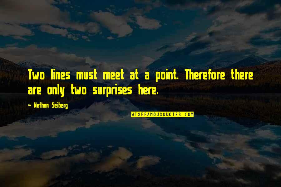 Best Two Lines Quotes By Nathan Seiberg: Two lines must meet at a point. Therefore