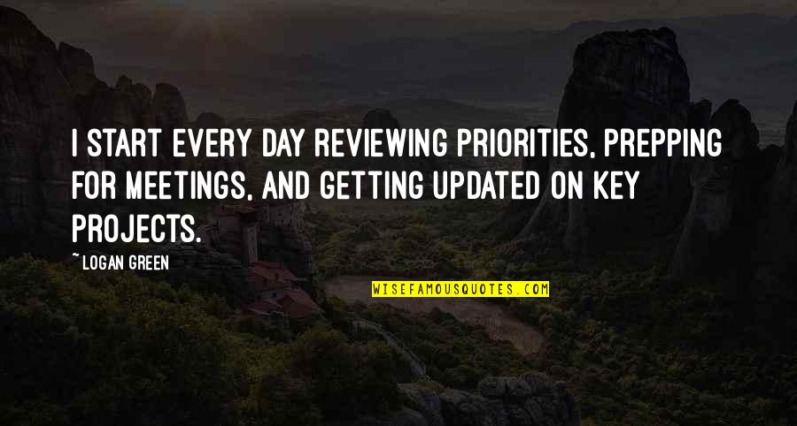 Best Updated Quotes By Logan Green: I start every day reviewing priorities, prepping for
