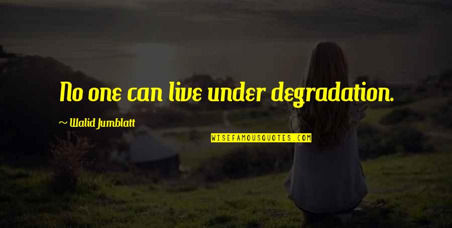 Best Walid Quotes By Walid Jumblatt: No one can live under degradation. Best Walid Quotes By Walid Jumblatt: No one can live under degradation.