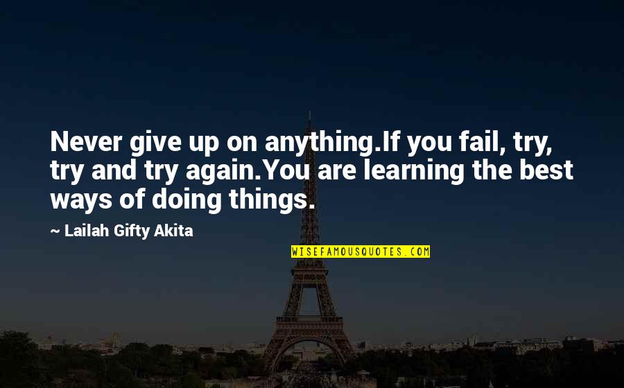 Best Ways Quotes By Lailah Gifty Akita: Never give up on anything.If you fail, try,