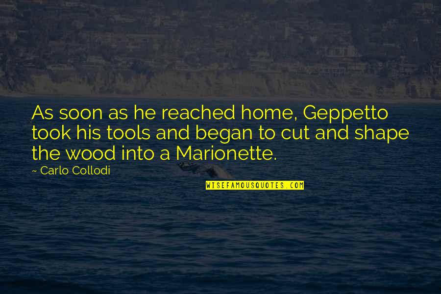 Best Wood Quotes By Carlo Collodi: As soon as he reached home, Geppetto took