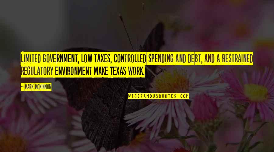 Best Work Environment Quotes By Mark McKinnon: Limited government, low taxes, controlled spending and debt,