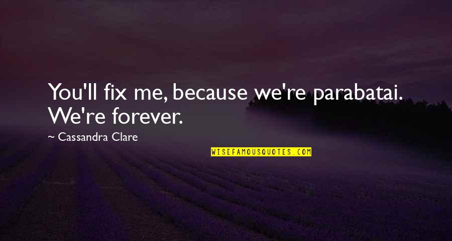 Beta Val Cream Quotes By Cassandra Clare: You'll fix me, because we're parabatai. We're forever. Beta Val Cream Quotes By Cassandra Clare: You'll fix me, because we're parabatai. We're forever.