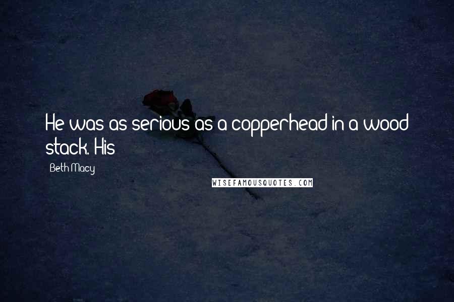 Beth Macy quotes: He was as serious as a copperhead in a wood stack. His