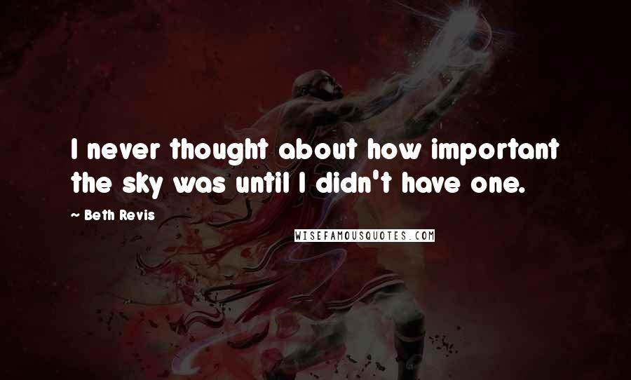 Beth Revis quotes: I never thought about how important the sky was until I didn't have one.