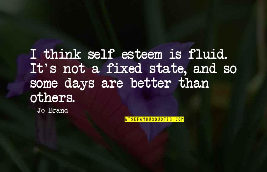 Better Days Quotes By Jo Brand: I think self-esteem is fluid. It's not a