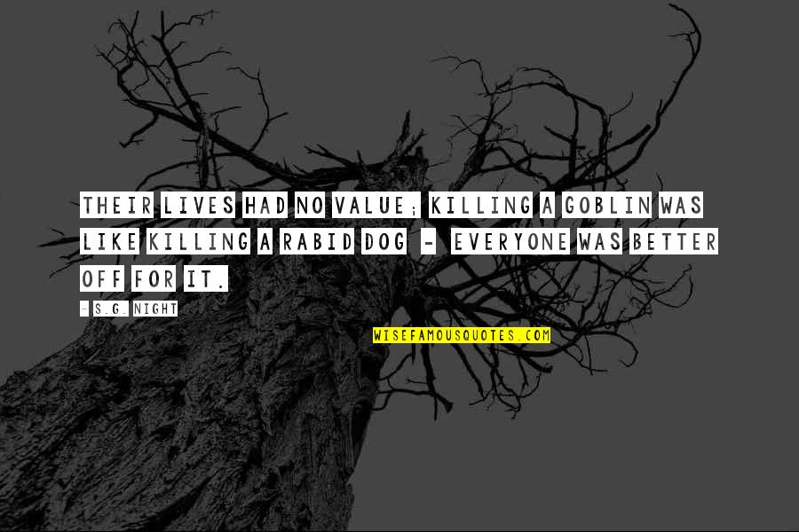 Better Night Quotes By S.G. Night: Their lives had no value; killing a Goblin
