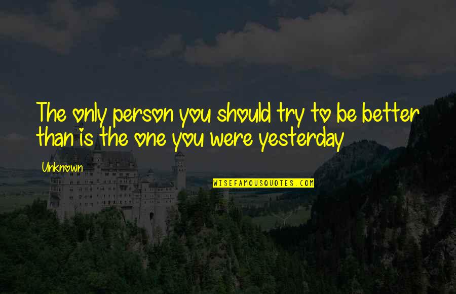 Better Than Yesterday Quotes By Unknown: The only person you should try to be