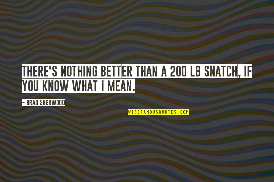 Better Than You Know Quotes By Brad Sherwood: There's nothing better than a 200 lb snatch,