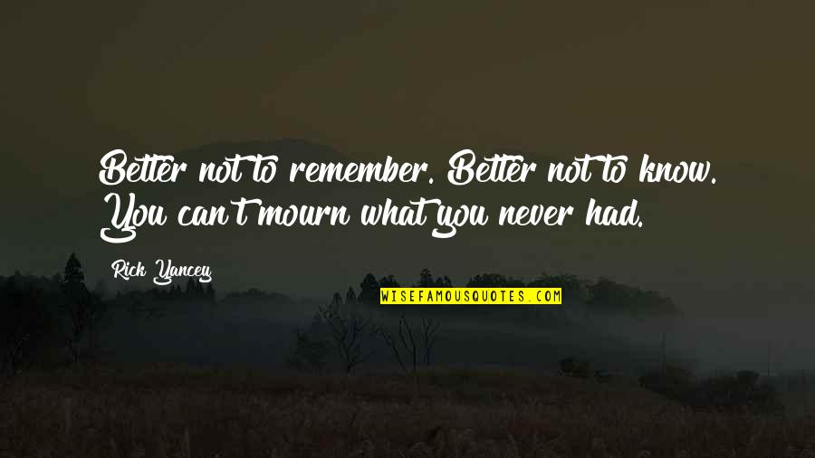 Better To Not Know Quotes By Rick Yancey: Better not to remember. Better not to know.