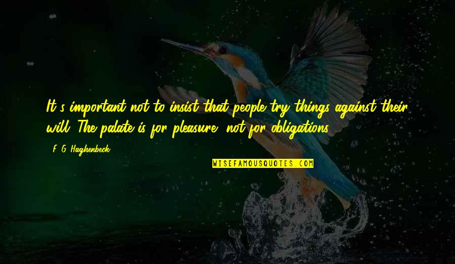 Betterment Of Society Quotes By F. G. Haghenbeck: It's important not to insist that people try Betterment Of Society Quotes By F. G. Haghenbeck: It's important not to insist that people try