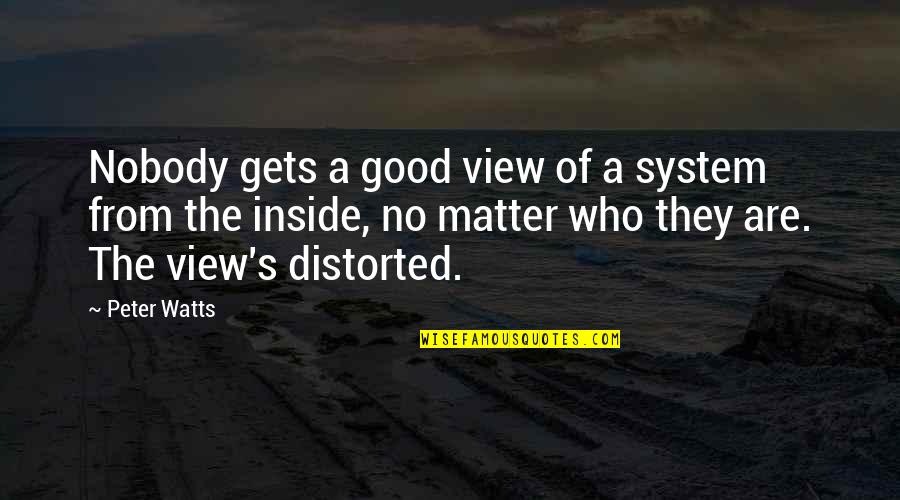 Bezati In Urdu Quotes By Peter Watts: Nobody gets a good view of a system