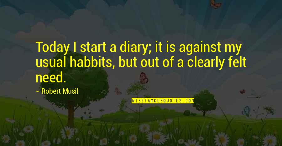 Bezeichnungen Quotes By Robert Musil: Today I start a diary; it is against