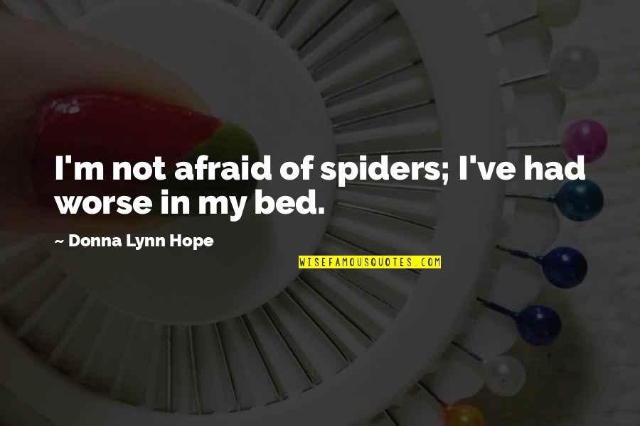 Bglobal Quotes By Donna Lynn Hope: I'm not afraid of spiders; I've had worse Bglobal Quotes By Donna Lynn Hope: I'm not afraid of spiders; I've had worse