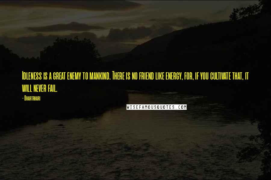 Bhartrhari quotes: Idleness is a great enemy to mankind. There is no friend like energy, for, if you cultivate that, it will never fail.