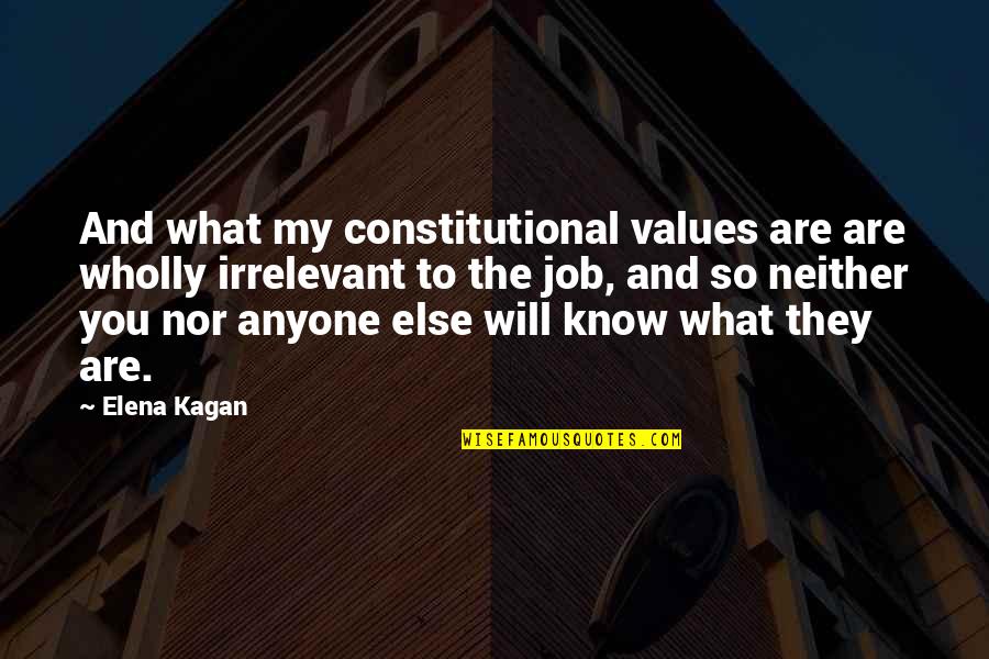 Bhean Quotes By Elena Kagan: And what my constitutional values are are wholly