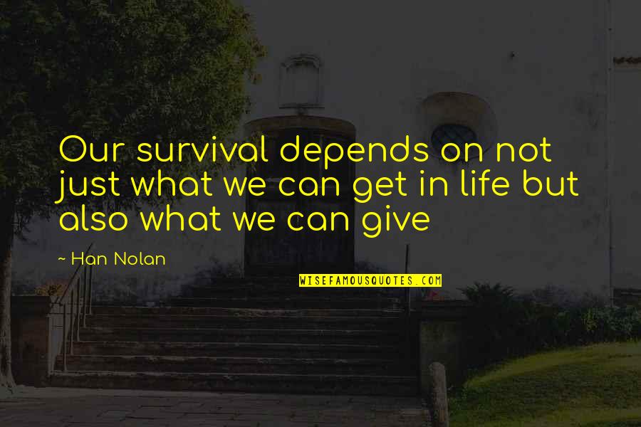 Bheda Quotes By Han Nolan: Our survival depends on not just what we