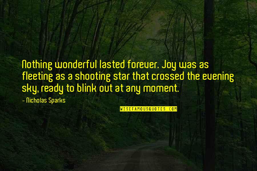 Bhie Quotes By Nicholas Sparks: Nothing wonderful lasted forever. Joy was as fleeting