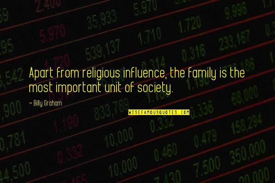 Biabiany Inter Quotes By Billy Graham: Apart from religious influence, the family is the