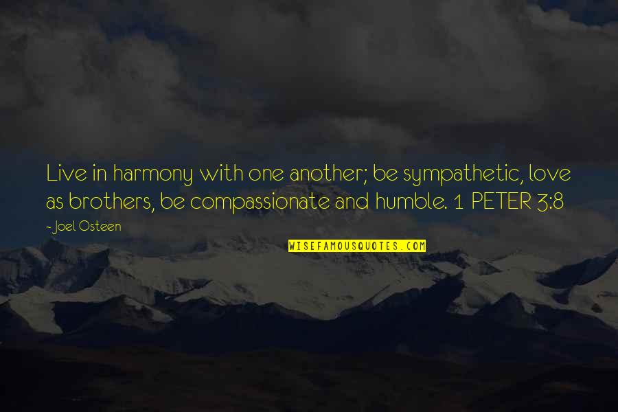 Bible Affliction Quotes By Joel Osteen: Live in harmony with one another; be sympathetic,