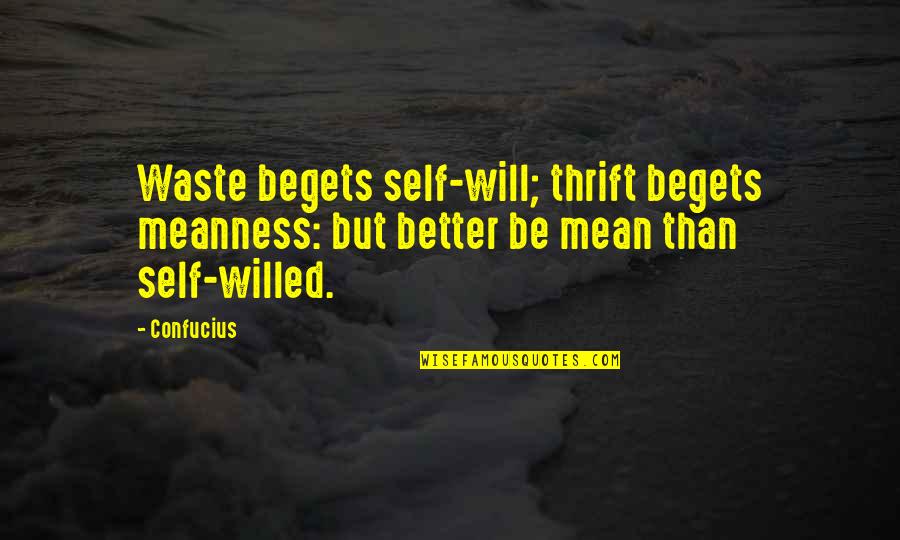 Bible Chosen Quotes By Confucius: Waste begets self-will; thrift begets meanness: but better