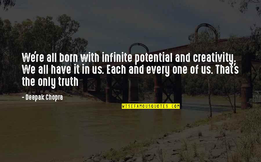 Bible Toughness Quotes By Deepak Chopra: We're all born with infinite potential and creativity.