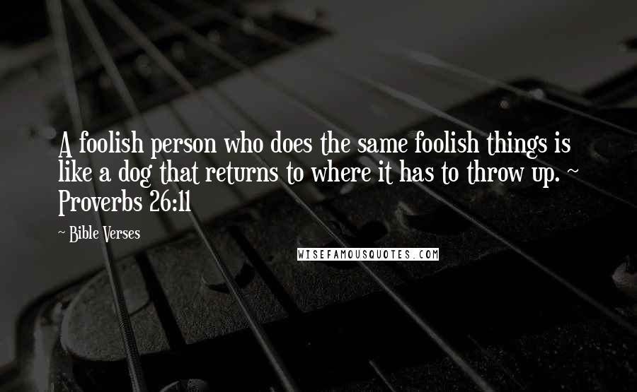 Bible Verses quotes: A foolish person who does the same foolish things is like a dog that returns to where it has to throw up. ~ Proverbs 26:11