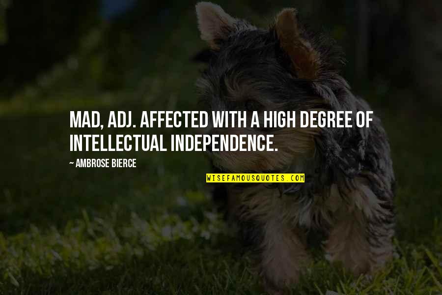 Bierce's Quotes By Ambrose Bierce: Mad, adj. Affected with a high degree of Bierce's Quotes By Ambrose Bierce: Mad, adj. Affected with a high degree of