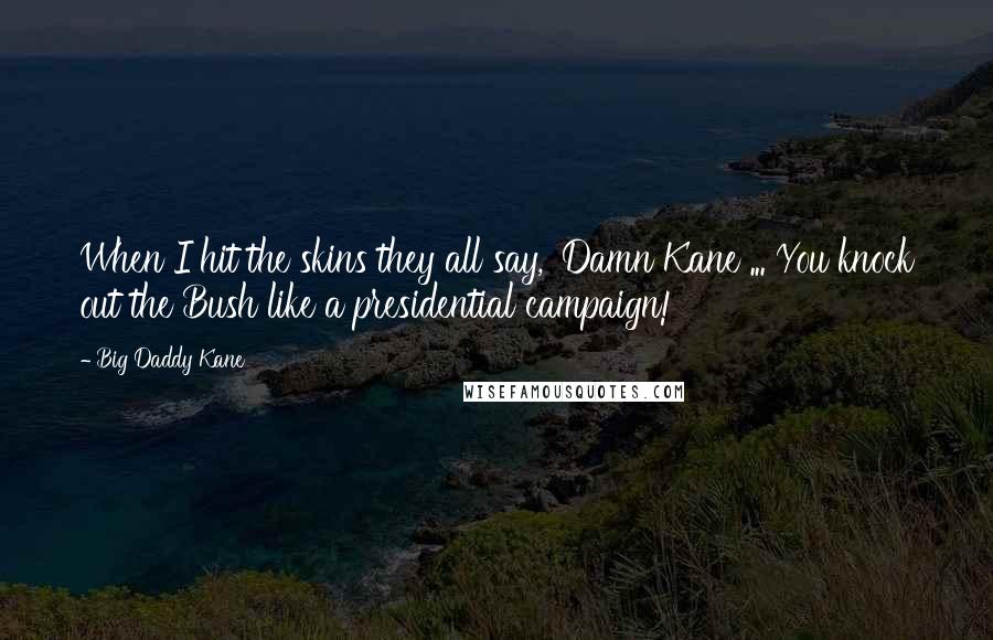 Big Daddy Kane quotes: When I hit the skins they all say, 'Damn Kane ... You knock out the Bush like a presidential campaign!'