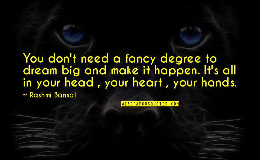Big Heart Quotes By Rashmi Bansal: You don't need a fancy degree to dream