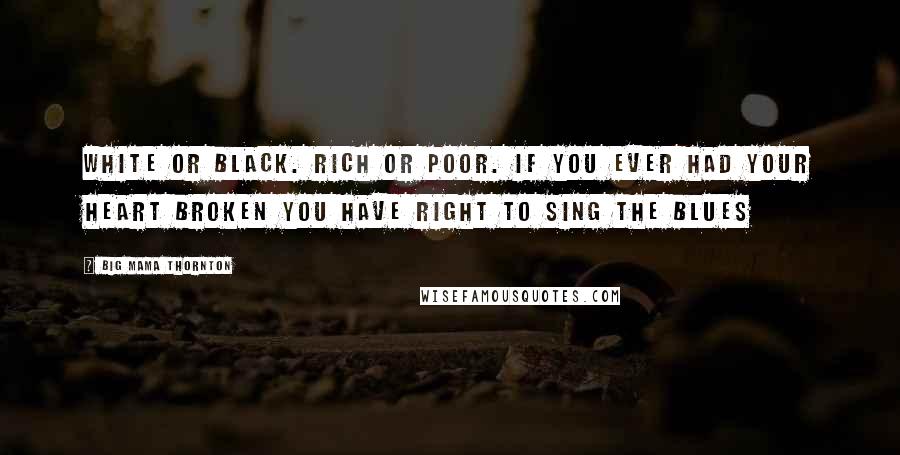 Big Mama Thornton quotes: white or black. rich or poor. if you ever had your heart broken you have right to sing the blues