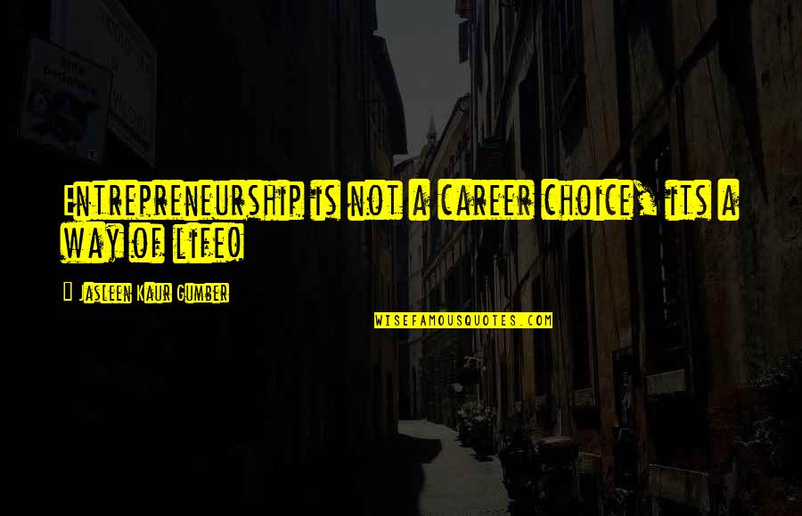 Bigger Picture Of Life Quotes By Jasleen Kaur Gumber: Entrepreneurship is not a career choice, its a