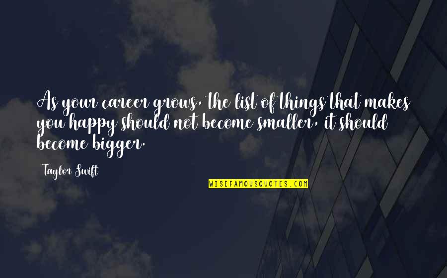 Bigger Things Quotes By Taylor Swift: As your career grows, the list of things Bigger Things Quotes By Taylor Swift: As your career grows, the list of things