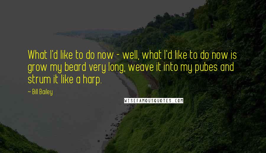 Bill Bailey quotes: What I'd like to do now - well, what I'd like to do now is grow my beard very long, weave it into my pubes and strum it like a Bill Bailey quotes: What I'd like to do now - well, what I'd like to do now is grow my beard very long, weave it into my pubes and strum it like a