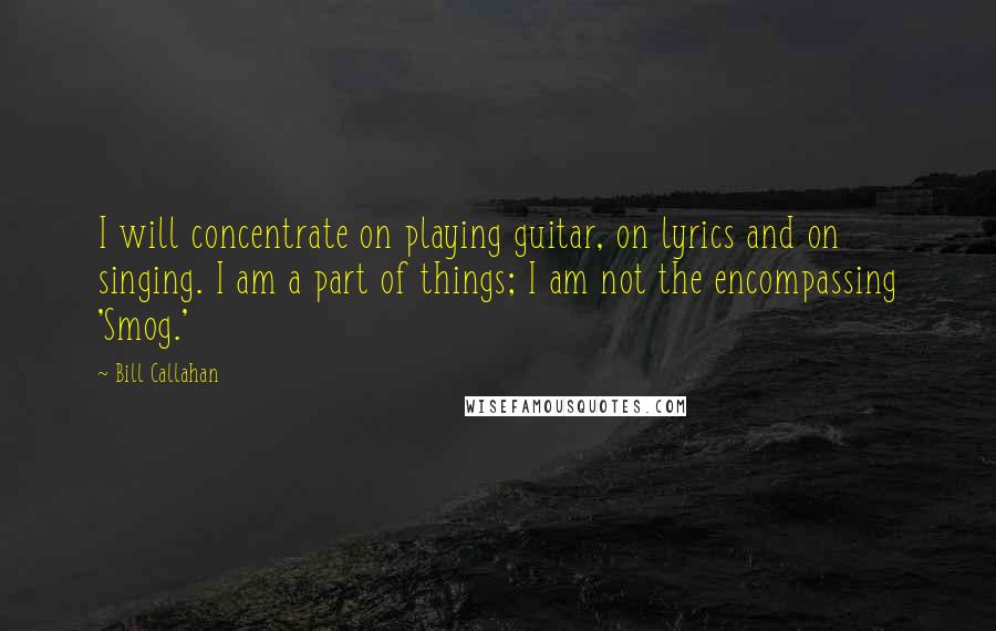 Bill Callahan quotes: I will concentrate on playing guitar, on lyrics and on singing. I am a part of things; I am not the encompassing 'Smog.'