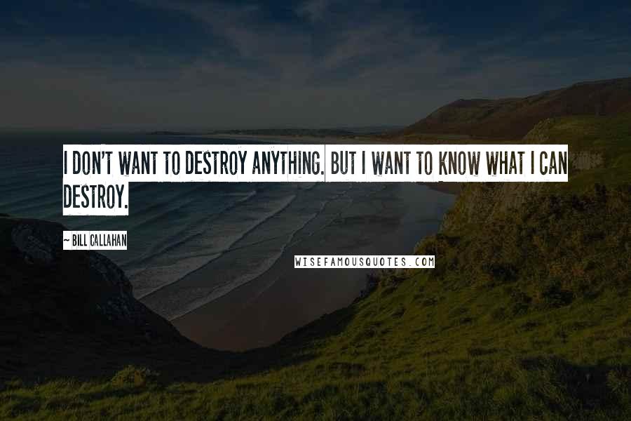 Bill Callahan quotes: I don't want to destroy anything. But I want to know what I can destroy.