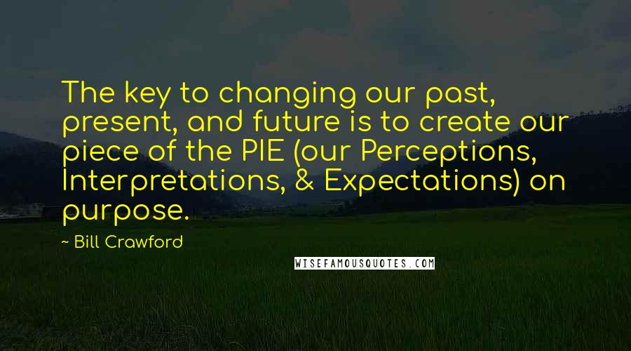 Bill Crawford quotes: The key to changing our past, present, and future is to create our piece of the PIE (our Perceptions, Interpretations, & Expectations) on purpose.