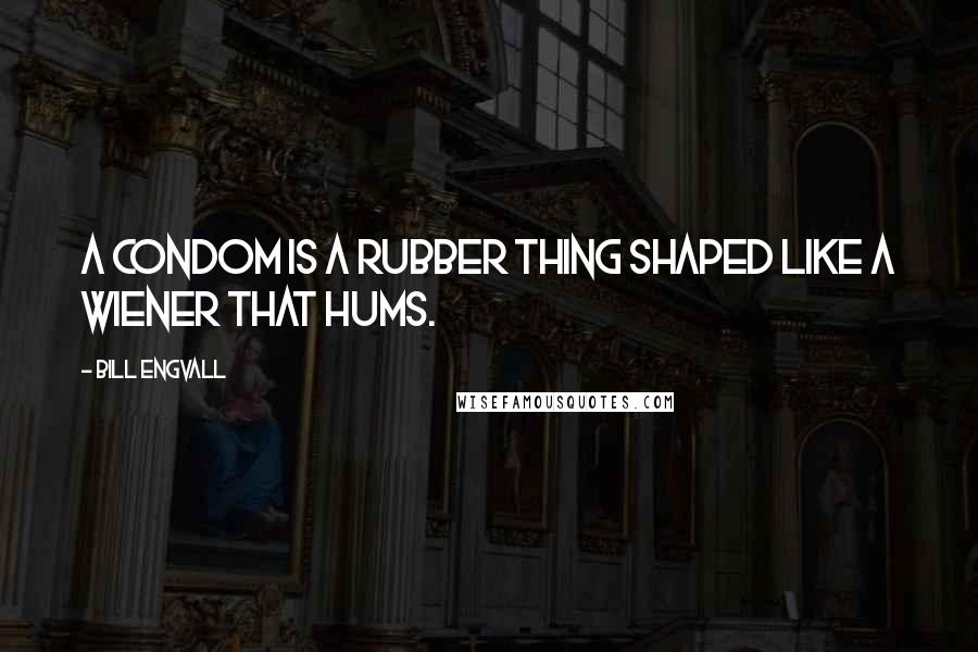 Bill Engvall quotes: A condom is a rubber thing shaped like a wiener that hums.