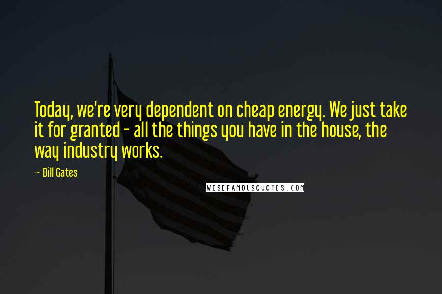 Bill Gates quotes: Today, we're very dependent on cheap energy. We just take it for granted - all the things you have in the house, the way industry works.