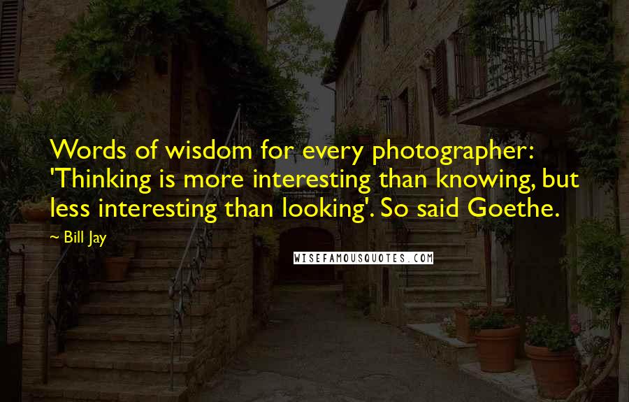 Bill Jay quotes: Words of wisdom for every photographer: 'Thinking is more interesting than knowing, but less interesting than looking'. So said Goethe.